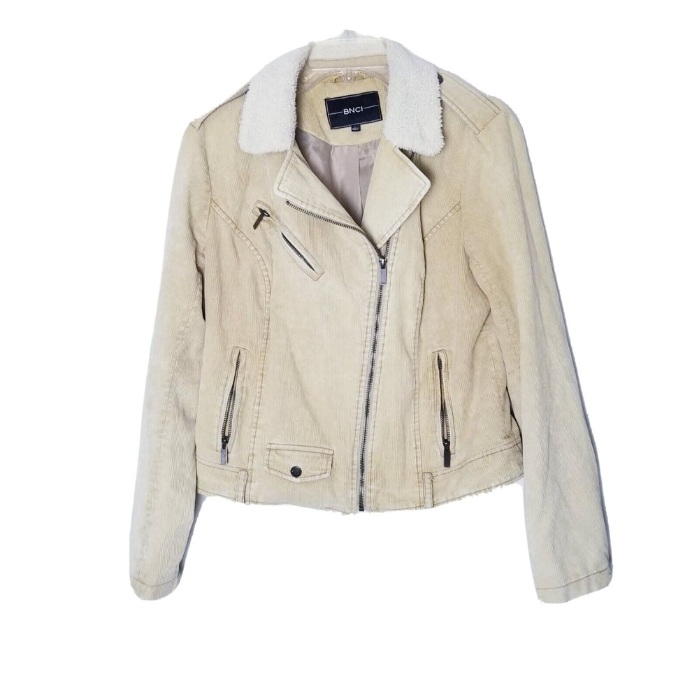 BNCI Corduroy Jacket Women Size Large Sherpa Collar Zipper Closure